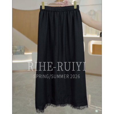 RH【蕾丝醋酸】26001-1春夏新款气质显瘦高腰A字醋酸半裙