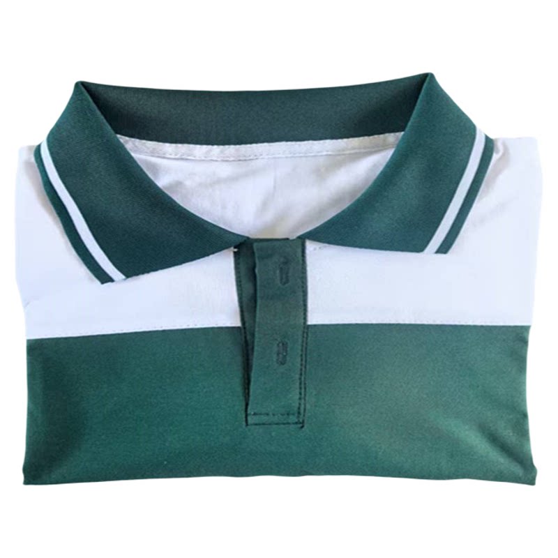 定做中小学生新款夏季薄款墨绿色拼墨绿翻领短袖宽松校服大码定做