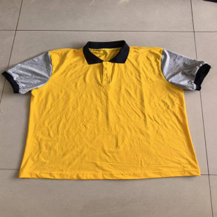 中小学生新款夏季薄款黄色拼接灰色翻领宽松校服班服短袖T恤定做