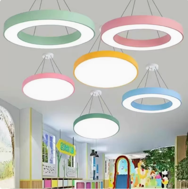 圆环形吊灯圆形马卡龙灯具 现代儿童房卡通led吸顶灯具幼儿园灯
