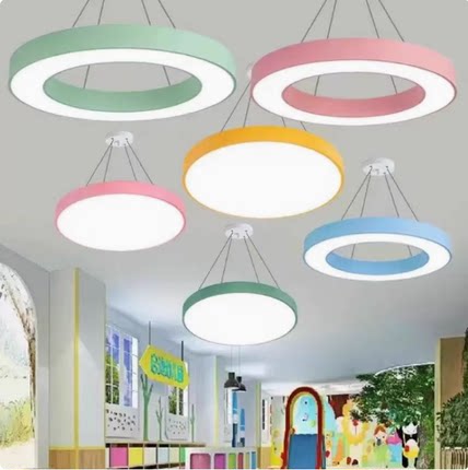 圆环形吊灯圆形马卡龙灯具 现代儿童房卡通led吸顶灯具幼儿园灯