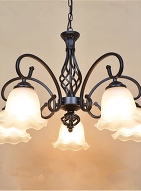 欧式铁艺客厅餐厅卧室3 5 6 8 10头灯具简约大气田园美式吸吊灯