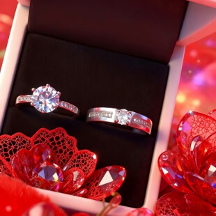 仿真钻戒情侣款 用假道具女戒指可调节活口戒子男 结婚对戒婚礼仪式