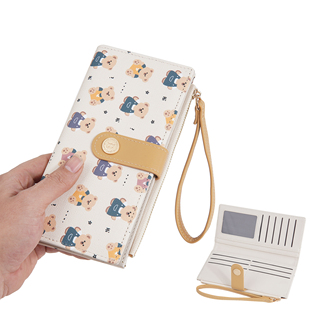 可爱小熊钱包女士长款 钱夹折叠卡包多卡位学生手拿皮夹 多功能薄款