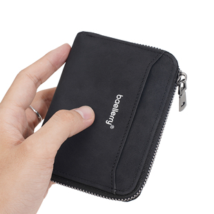 男士短款钱包多功能竖款钱夹驾驶证卡包小巧拉链零钱包男学生皮夹