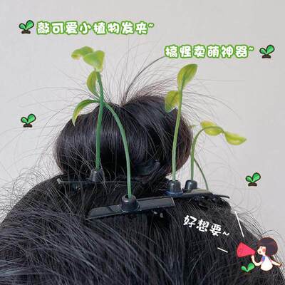 小草装饰发卡发夹头盔小发卡头上长草绿豆芽头顶卖萌青草搞怪抖音
