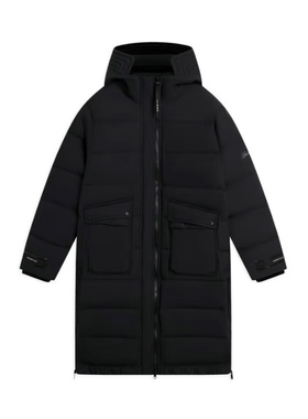 李宁长羽绒服男女冬季新款跑训健身鸭绒保暖宽松连帽外套AYMS034