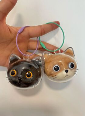 可爱小猫咪猫毛收纳挂件创意透明猫毛存放收纳盒宠物毛球球钥匙扣