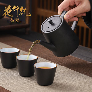 路宝茶壶简约家用陶瓷功夫茶具黑陶手把泡茶壶日式单水壶泡茶器