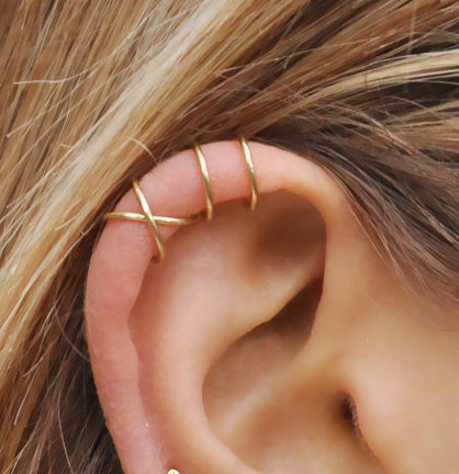 Ear Cuff 美国14K包金925银耳夹女 双线耳环耳勾无耳洞简约耳骨夹