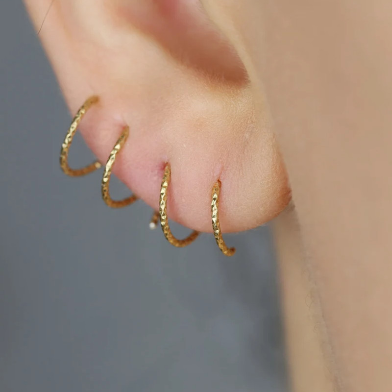 手作简约纯银进口包金多耳洞