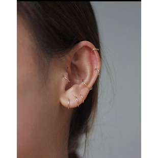 14K包金925银 极简迷你小圆圈耳钉耳圈欧美简约 洗澡睡觉免摘耳环