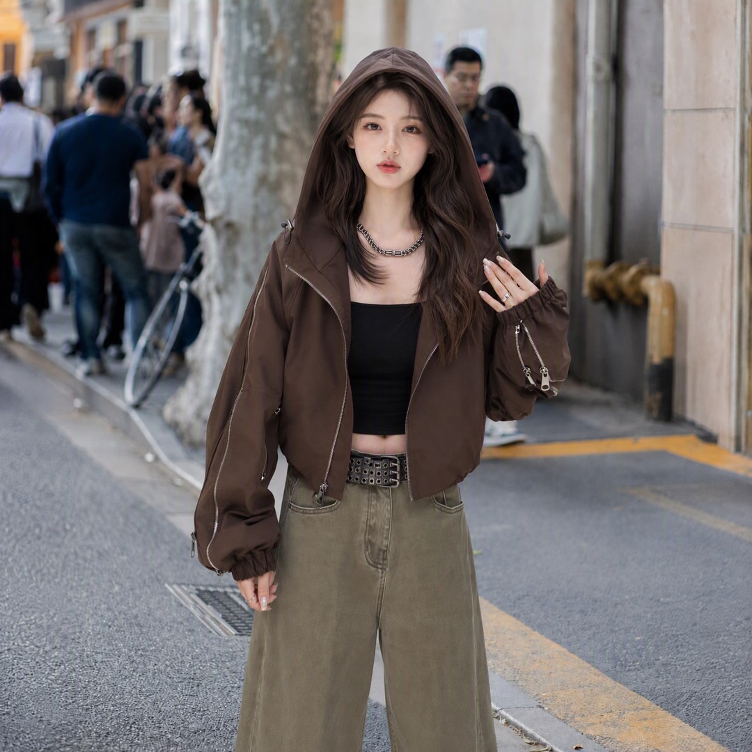 秋薄款连帽短款棒球夹克女新款