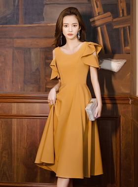 晚礼服女2026新款高级感轻奢小众高端小个子黄色连衣裙成人礼女孩