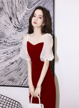 敬酒服新娘红色订婚连衣裙赫本平时可穿轻奢高级感小个子晚礼服女