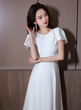晚礼服女轻奢小众高端法式高级感赫本风主持人端庄大气白色连衣裙
