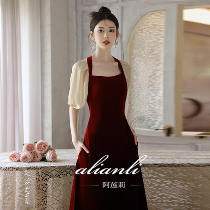 敬酒服新娘红色连衣裙结婚当天便装订婚衣服平时可穿小个子礼服女