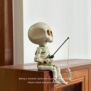 「至死不渝 钓鱼的骷髅人」创意搞怪骷髅树脂装饰桌面摆件礼物