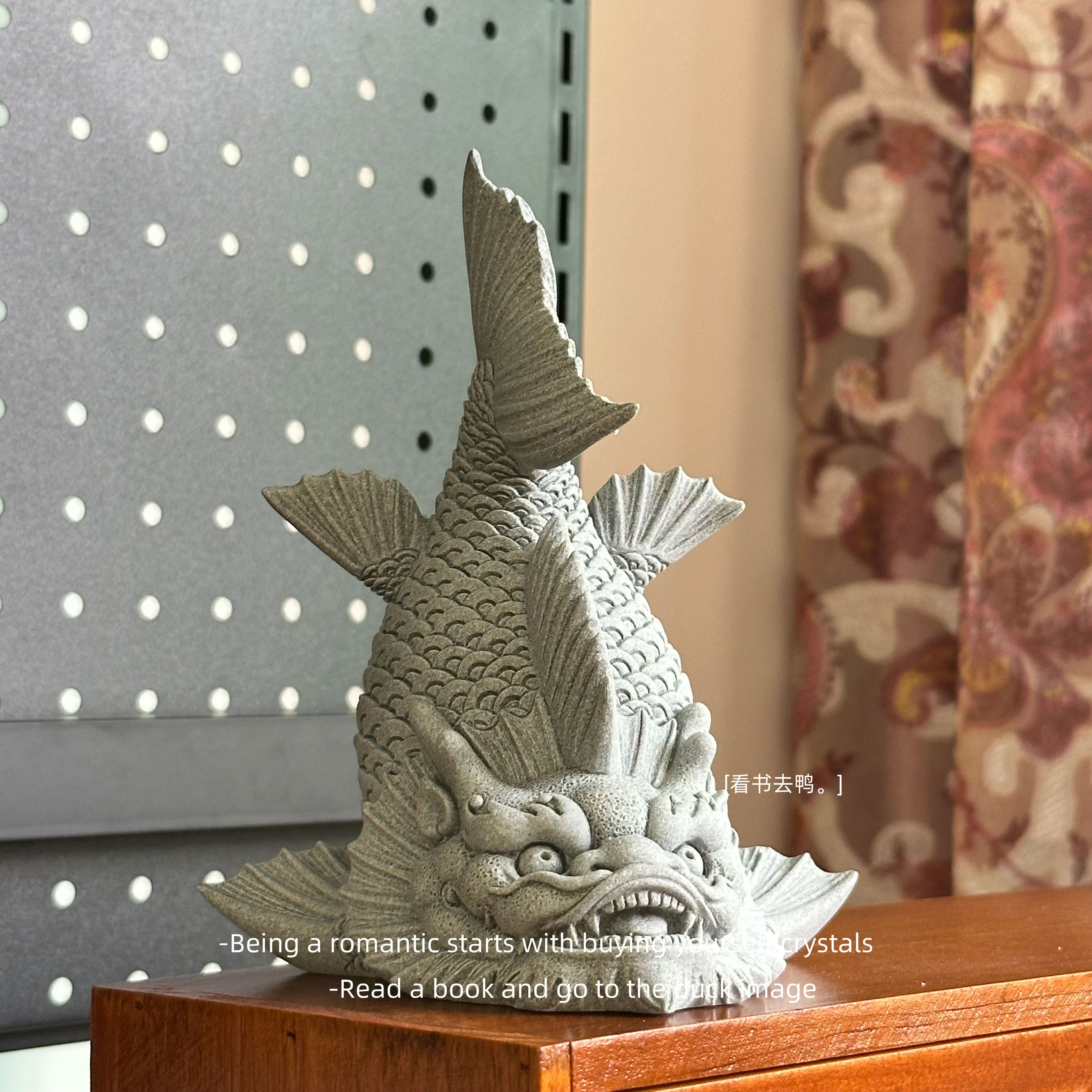 「摆个仿真青砂石书档龙鱼摆件」瑞兽神龙装饰摆件鱼缸微景观造景,家居饰品,装饰摆件,淘宝优惠券,粉丝福利购,淘宝优惠卷