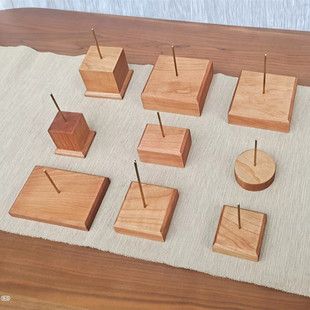 樱桃木实木方块圆形长diy战模型胸像木质底座手办哔哩摆件展示地