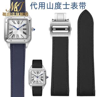 适配原厂每刻佳卡地亚山度士表带男款santos100尼龙纹真皮底手表