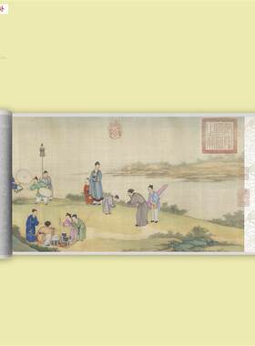 1:1清丁观鹏太平春市图真迹复L制品工笔人物民俗画摆摊市井风情