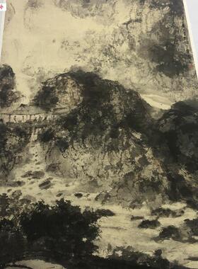 近代傅抱石山亭雅集图写意泼墨山水人物立X轴国画微喷复制装饰画