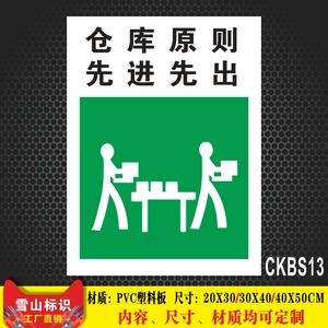 仓储仓库原则先进先出提示牌仓库管理安全标识牌安全警示牌标志贴纸PVC定制标识