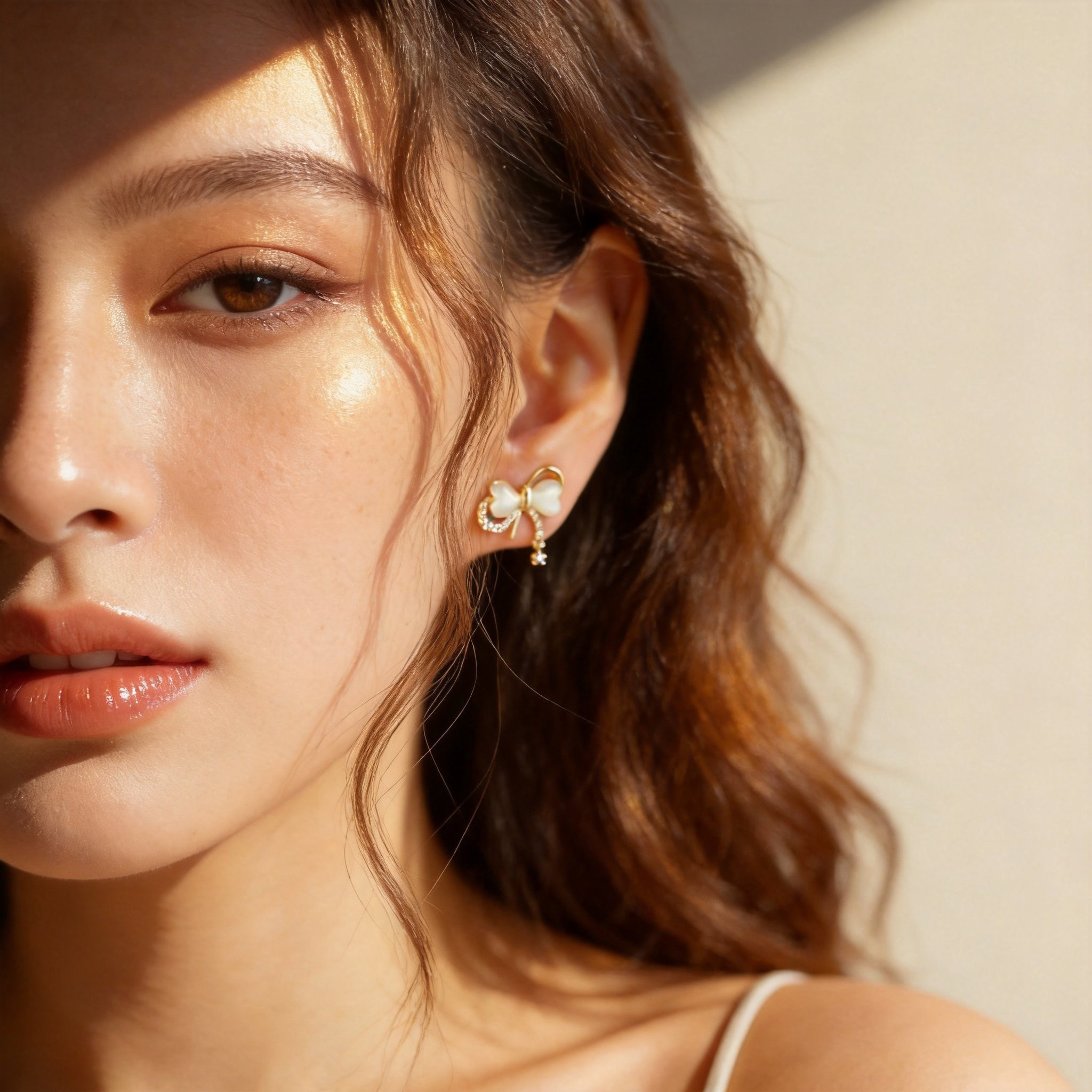 夏季甜美小清新满钻蝴蝶结耳钉女