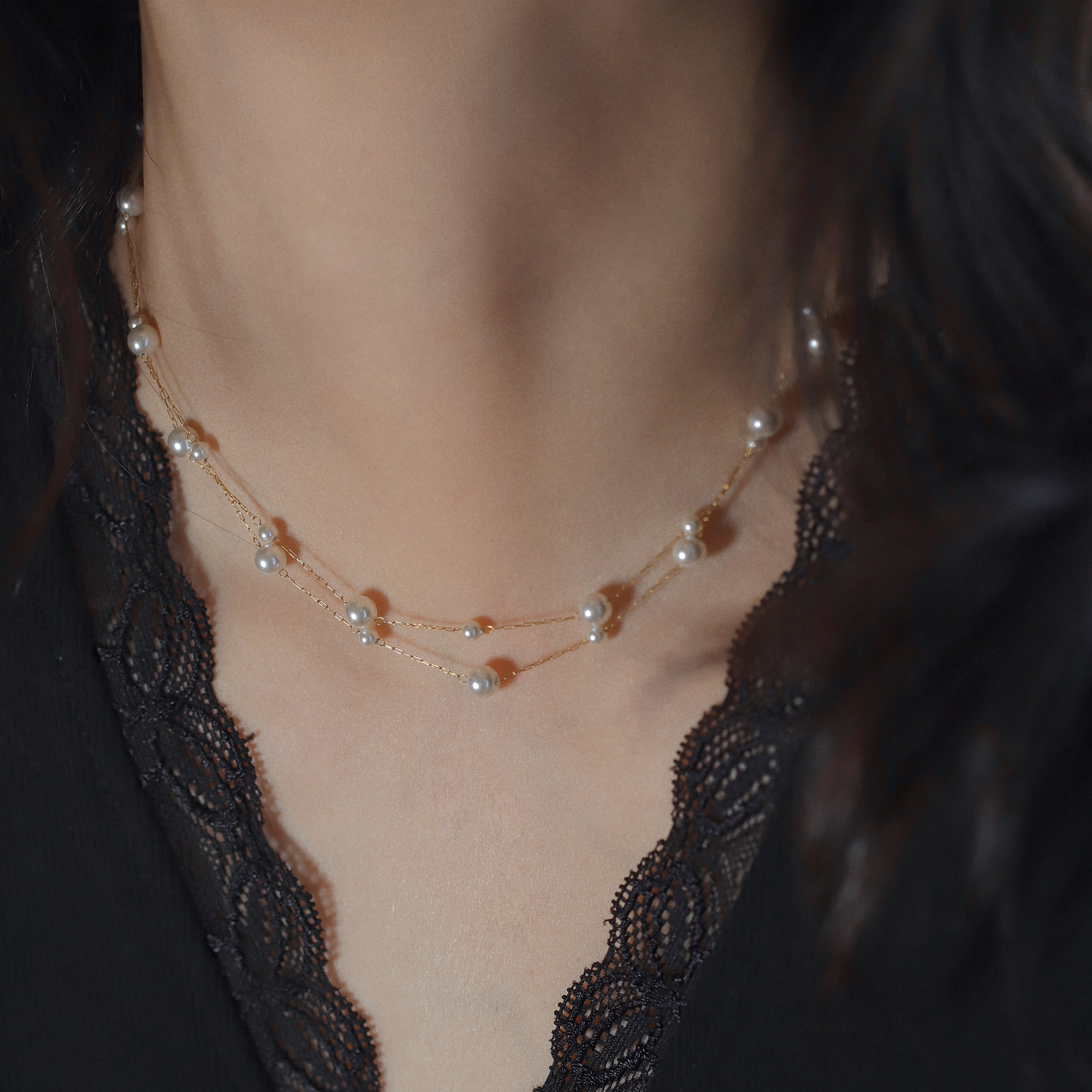 双圈满天星仿珍珠项链女款2026新款钛钢锁骨链短款高级感轻奢小众