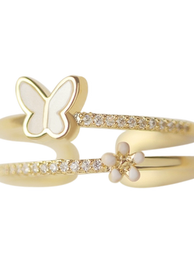 甜美小花蝴蝶简约开口戒指女百搭