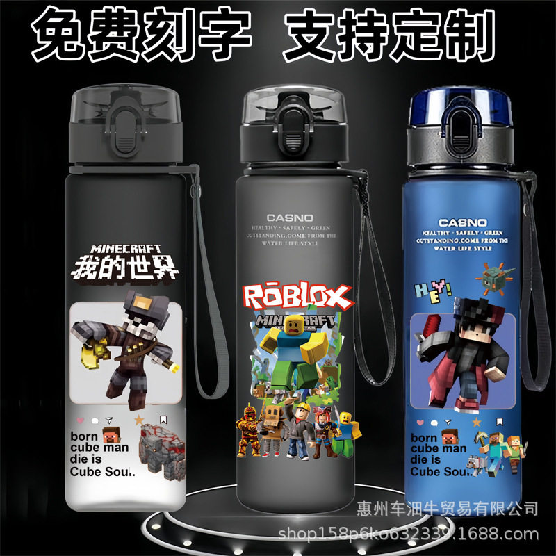 肤感太空杯我的世界动漫学生儿童卡通随手运动水杯塑料磨砂杯子