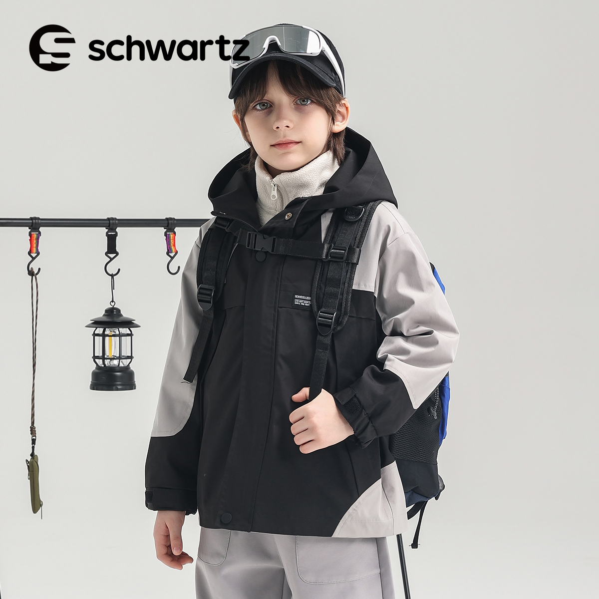 SCHWARTZ童装2025秋冬新款百搭宽松冲锋衣时尚外套帅气拼接撞色潮