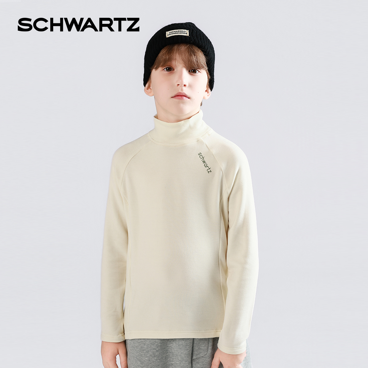 SCHWARTZ斯瓦茨中大童T恤2025秋冬新款立领宽松舒适保暖上衣时尚