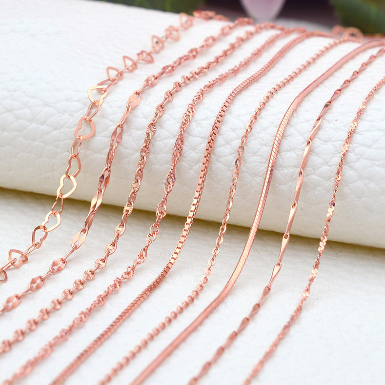 925纯银镀18k玫瑰金项链女彩金配链锁骨链彩银无吊坠裸链光裸链子