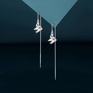 s925纯银天鹅流苏耳线女2026年新款韩国气质网红长款耳坠时尚耳饰