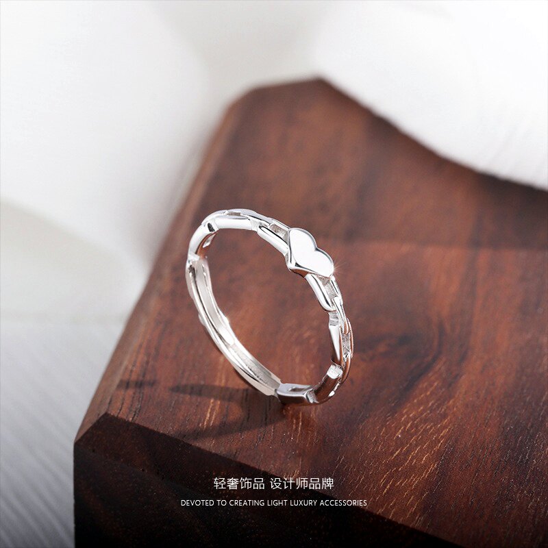 925纯银网红Ins风心形开口戒指女