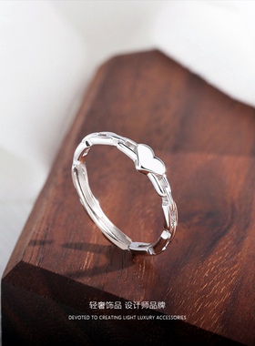 925纯银网红Ins风心形开口戒指女