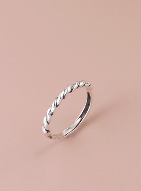 925纯银复古麻花开口细圈戒指女
