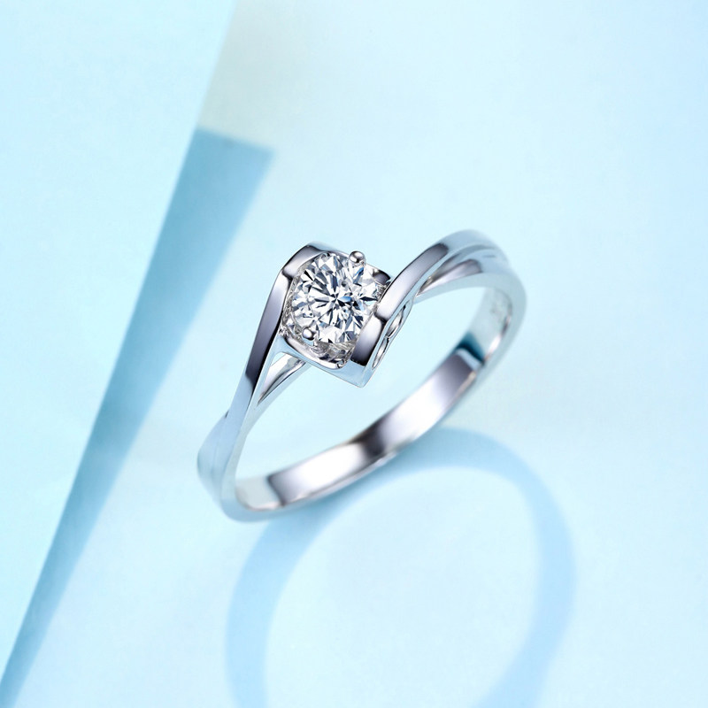 s925纯银天使之吻镶钻开口戒指女浪漫轻奢仿真钻表白求婚心形戒子