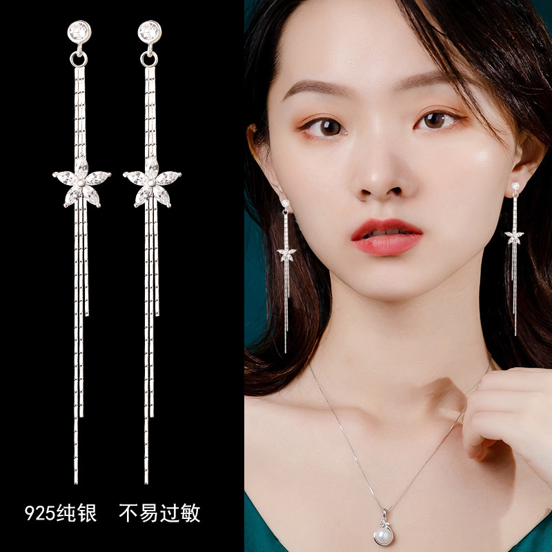 s925纯银古风花朵耳坠女超仙气质