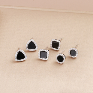 养耳洞通体s925纯银三角方形个性简约百搭睡觉不用摘耳钉中性男女
