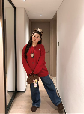 慧芝huizhi 38308小狗开衫（配挂件）定制款 可爱小狗宽松毛衣