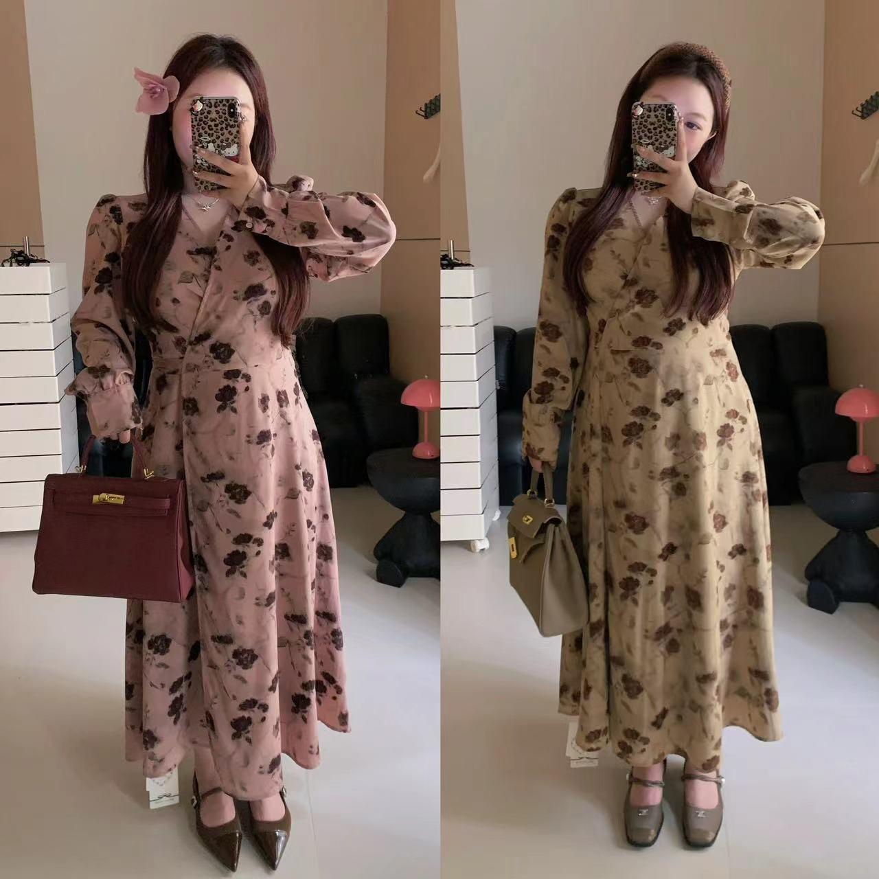 慧芝huizhi 玫瑰故事 原创款一片式女人味轻熟气质收腰长袖连衣裙