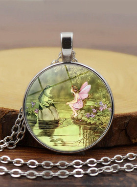 新品配饰童话青蛙花仙子时光宝石项链饰品欧美水晶吊坠毛衣链