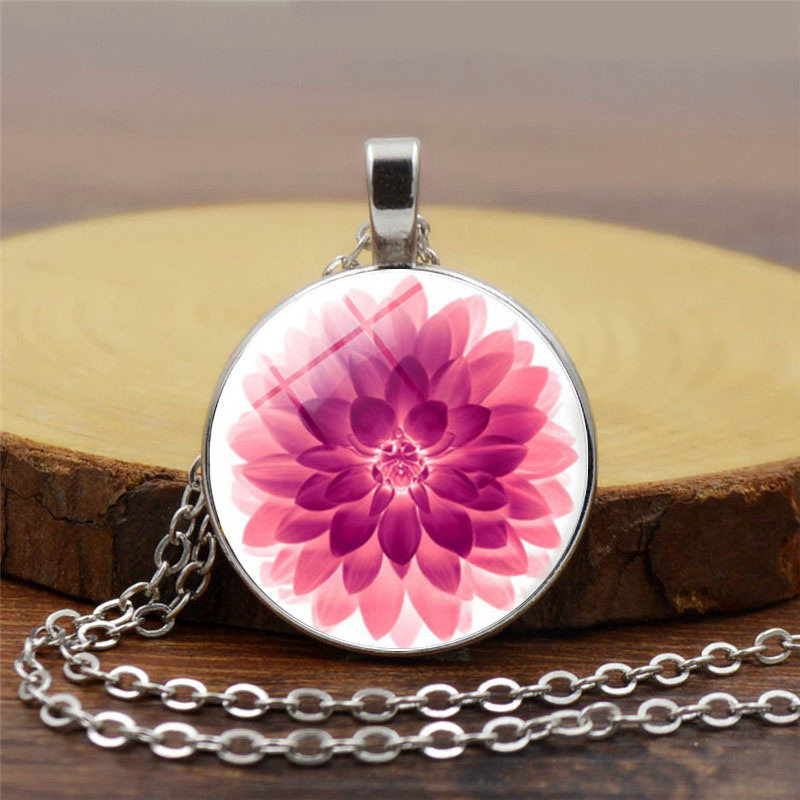 新品粉色莲花时光宝石吊坠项链女百搭欧美复古毛衣链