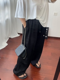 onepang滑溜溜裤子仿缎面抓褶显瘦显瘦显瘦大码女孩炒鸡爱 不粘腿