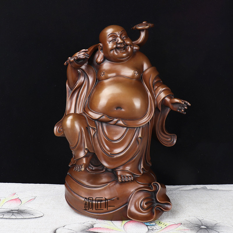 铜匠仁紫铜如意弥勒佛摆件铜布袋佛大肚佛笑佛一团和气笑口常开