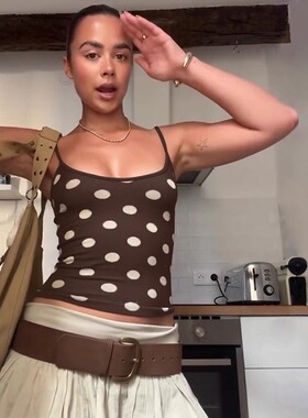 shemoda日常百搭休闲波点印花吊带背心女 性感辣妹弹力修身短上衣