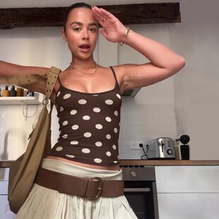 shemoda日常百搭休闲波点印花吊带背心女 短上衣 性感辣妹弹力修身